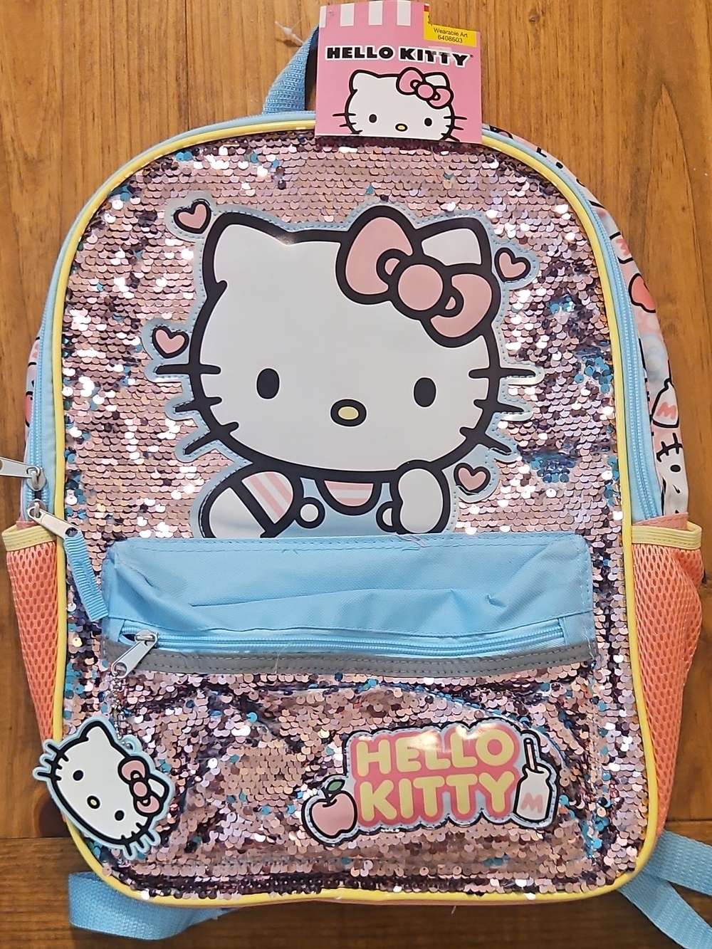 Hello Kitty Pink Sequin Backpack with Light Blue Pocket